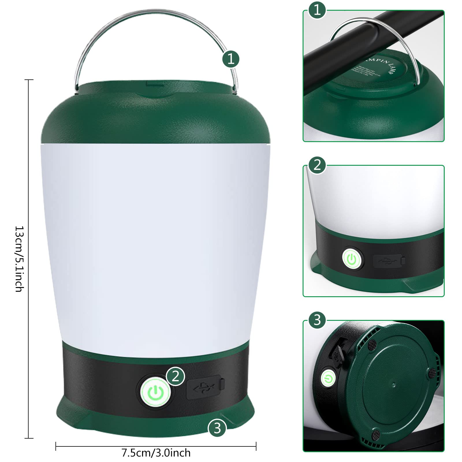 Lanterna Da Campeggio BoloShine 2 Pezzi - LED 500 Lumen, Ricaricabile USB, Impermeabile IP65