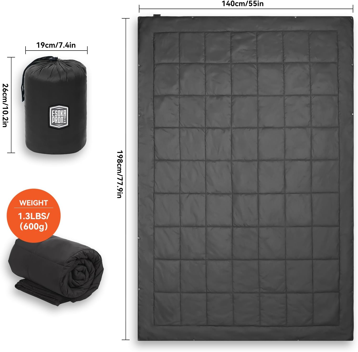 Multifunctional Camping Blanket, Ultralight Wearable Travel Blanket,Indoor Sofa Blanket，Outdoor Portable nap Blanket，Camping Quilt with Snap Buttons for Outdoor Hiking,Camping -Black