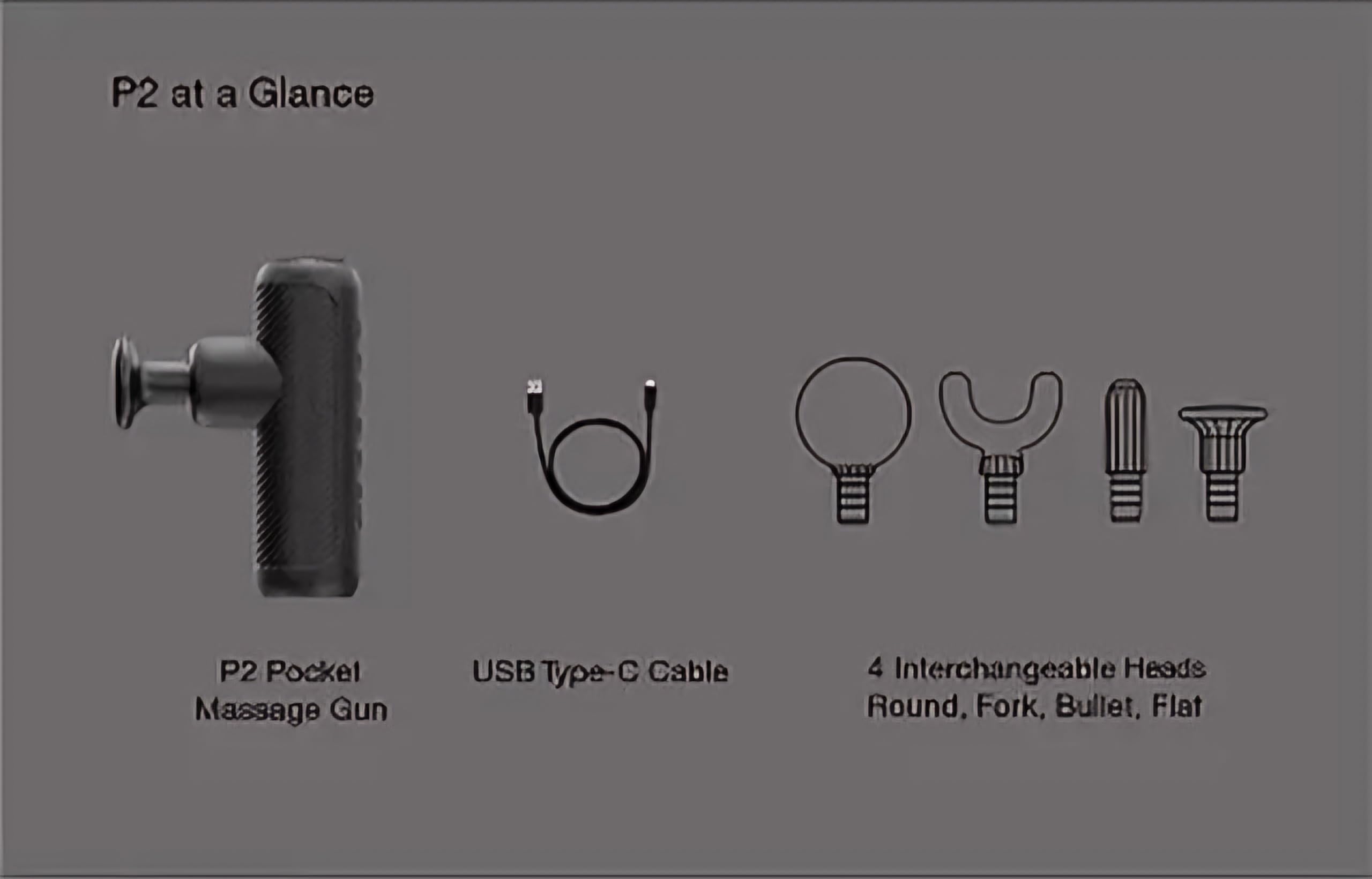P2 Pistolet de Massage de Poche Max 50 Coups par seconde USB-C Port de Charge Appareil de Massage pour Nuque Dos & Épaules 4 Vitesses Sans Fil Ergonomique Rechargeable Noir