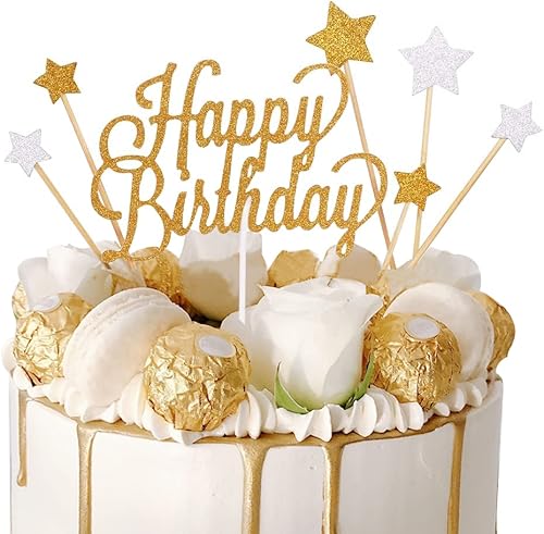 Vela alternativa para tartas de cumpleaños con purpurina dorada, hecha a mano (paquete de 7)