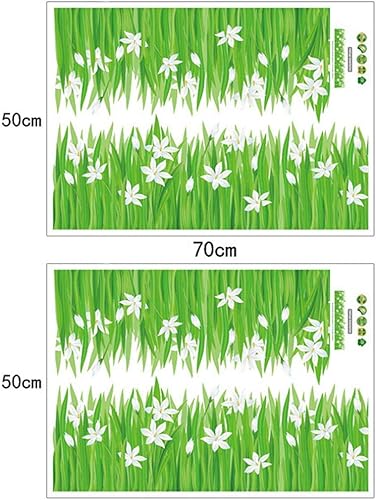 Miniatura 3 de BIBITIME Calcomanía de vinilo con borde de pared de flores blancas de hierba verde, despegar y pegar, murales de PVC para sala de estar, cocina,