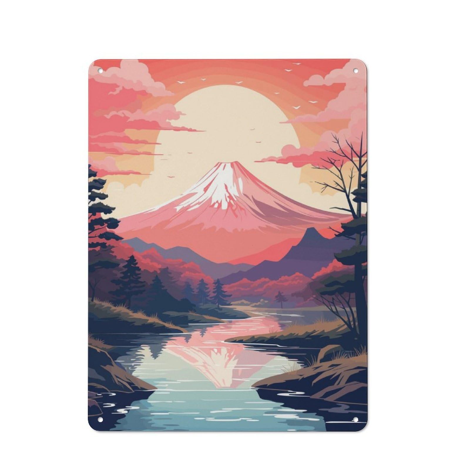 Junmoney Fuji Mount Japan Metal Wall Art Sign 40X30cm, Retro Vintage Wall Decor For Kitchen, Hallway, Bar Or Small Cafe