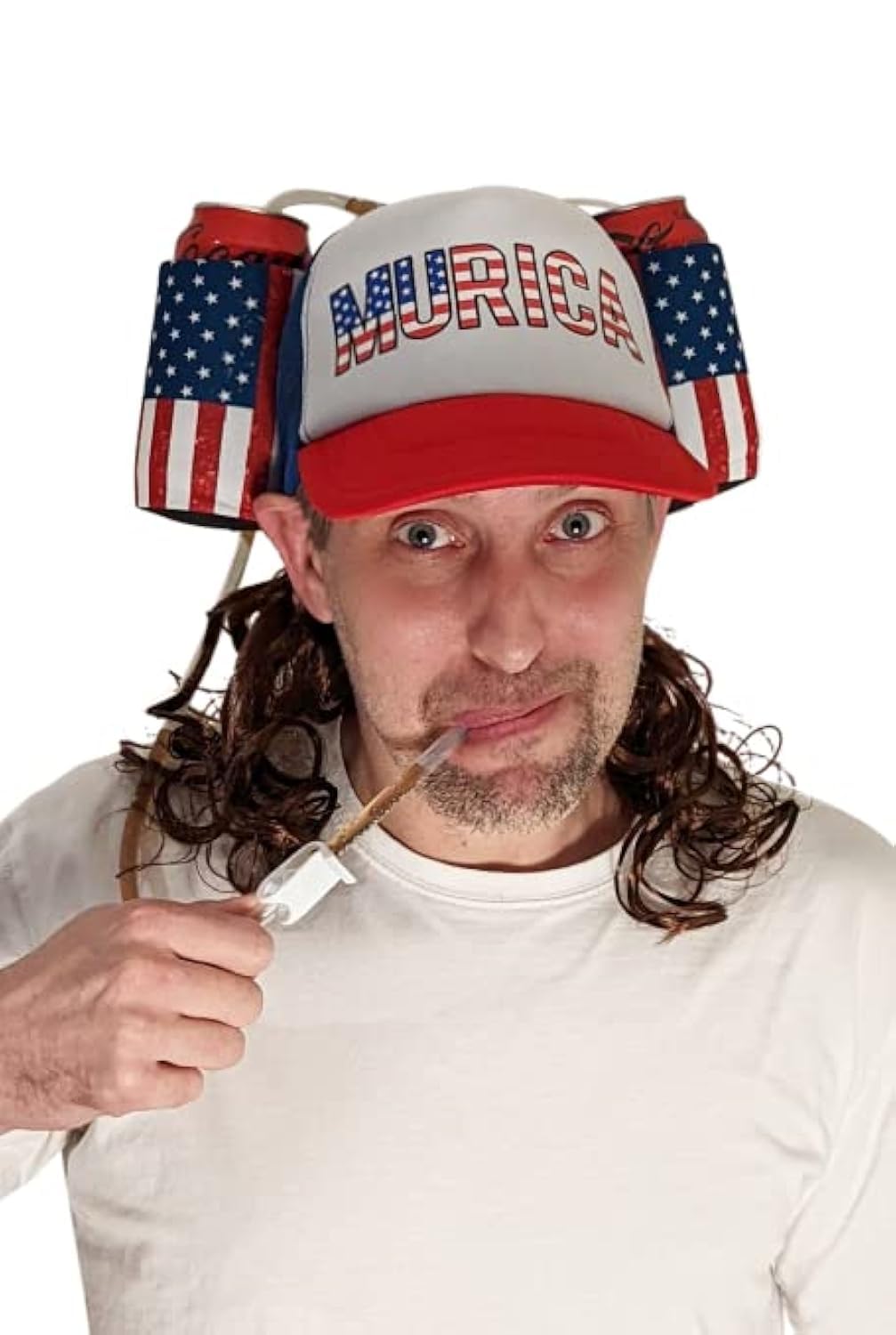 HandinHandCreations USA Hat Merica 4th of July All American Costume Drink Holder with Straw Mullet Costume