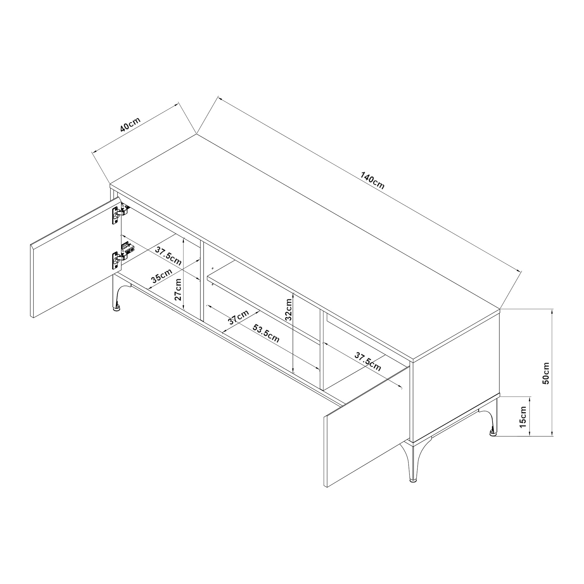 [en.casa] Mobile Porta TV a Vani Chiusi con Ante e Scomparti Aperti Tavolo Basso Stand Multimediale con Fori Passacavi 140 x 40 x 50 cm per Soggiorno Salotto - Effetto Rovere Scuro