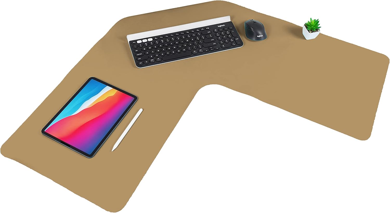 Con-Tact Brand XL Corner Desk Pad | Waterproof Anti-Slip PU Leather | Large Corner Computer Workstation Protection |Mouse Pad Gaming Pad | 36" X 15.7" L Shape |Dual Sided (Sand/Gray)