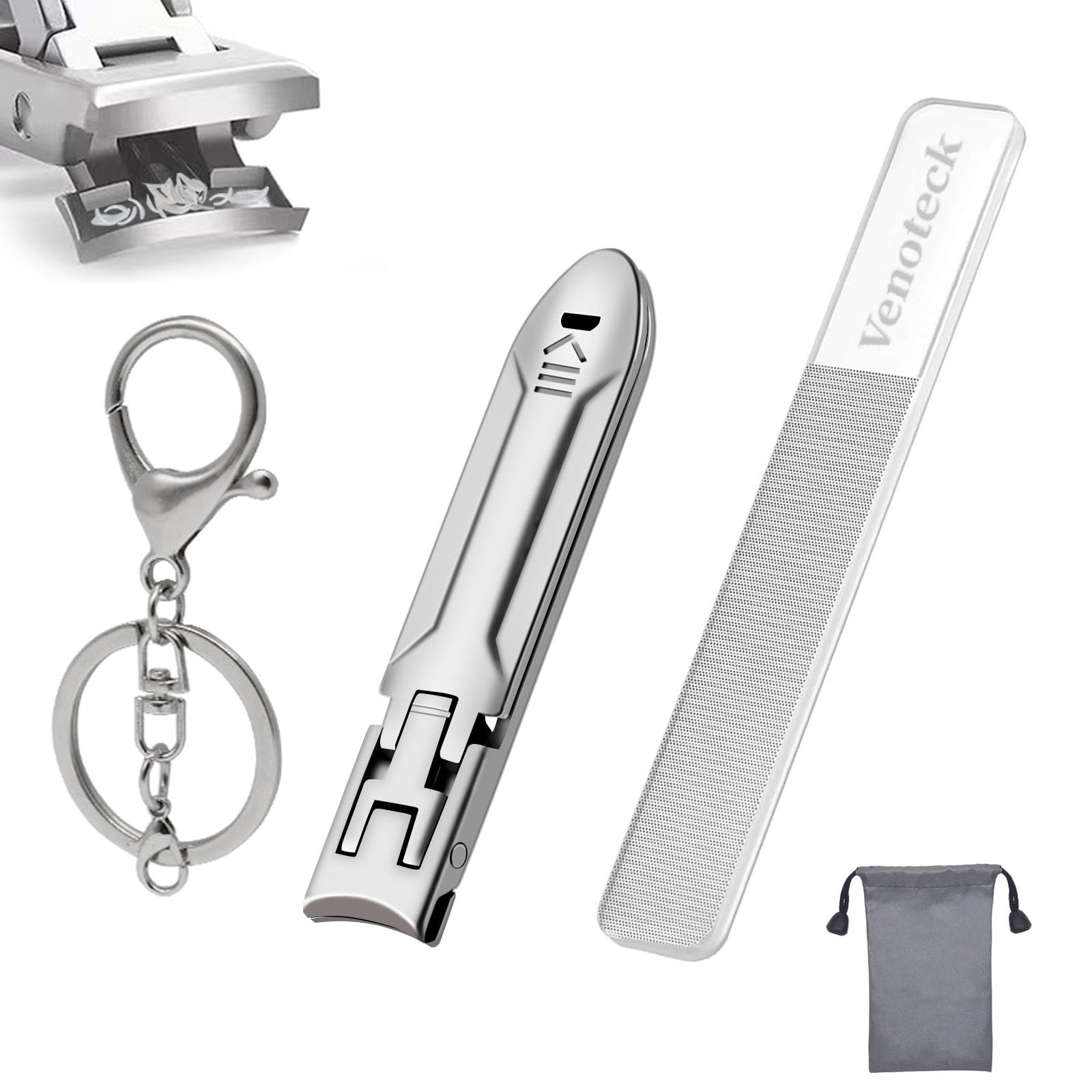 Travel Nail Clippers with Keychain,Mess Free Nail Clippers with Catcher,Ultra Thin Mini Small Fingernail Toenail Cutter for Men Women Adult