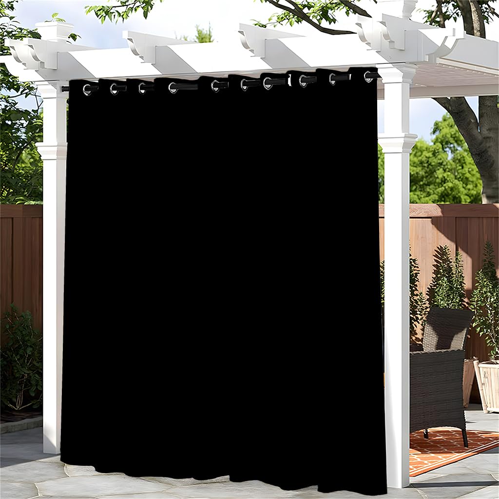 Hiseng Outdoor Curtains for Patio Waterproof 1 Panel Sheer Outdoor Curtains Weatherproof Privacy Gazebo Curtains for Pergola, Porch, Sunlight&UV Blocking -Solid Color (132x182cm,Black)