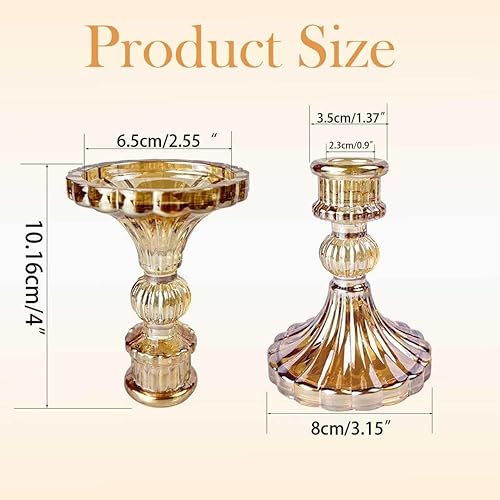 Miniatura 2 de Portavelas cónicos, 2 unidades, portavelas de cristal para uso en mesa de comedor, centros de mesa, estilo a rayas ámbar, 4.1 x 3.1 x 0.8 pulgadas
