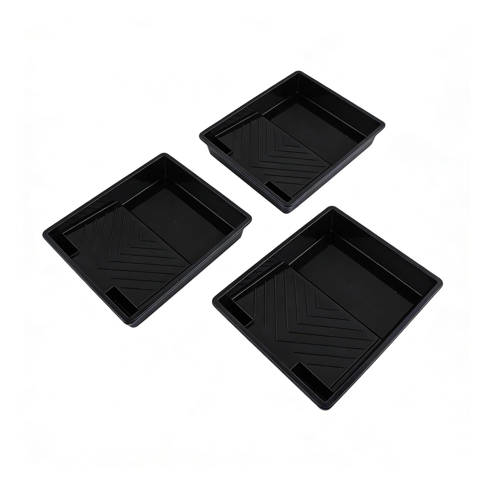 3PCS 9 Inch Paint Tray, Black Plastic Roller, Deep Capacity, Textured Ridge for Roller Brushes(Black)