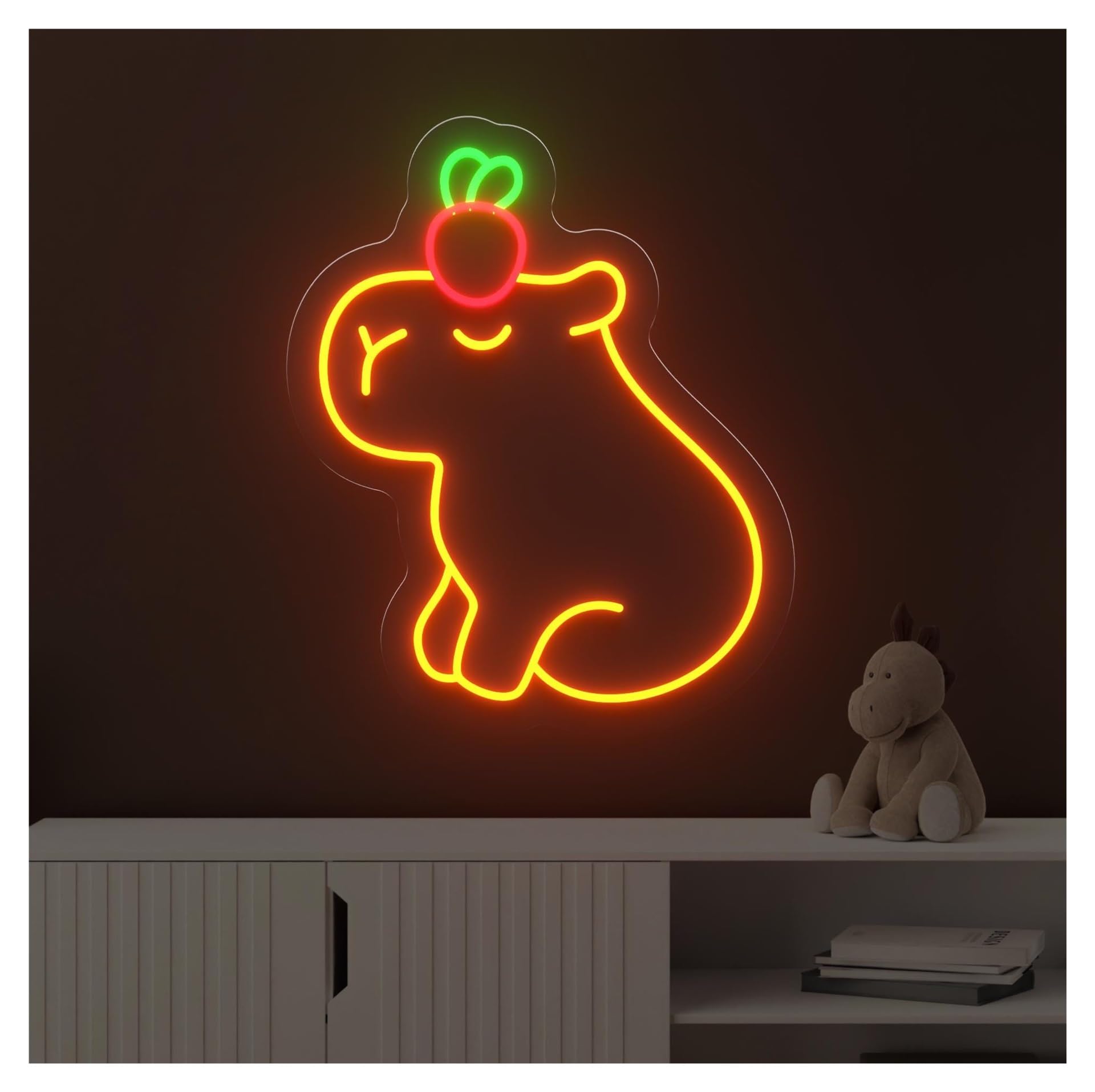 RONGCH Hanging Art Neon Signs Capybara and Tomato Neon Sign, Suitable for Kitchen Wall Decor with Brightness Adjustable 41cmx50cm(A)