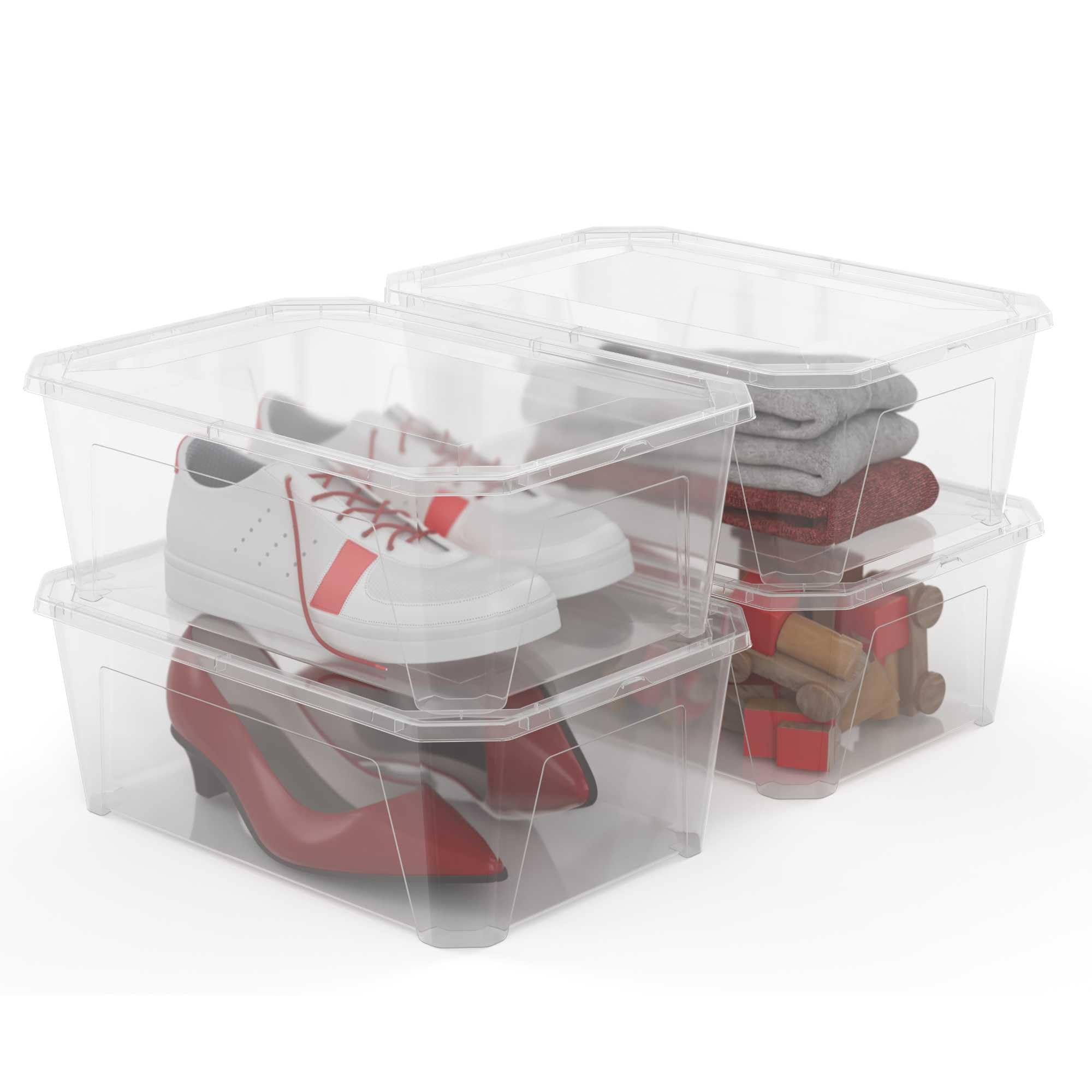 Sundis Fly Box, Set of 4 11L Clear Plastic Storage Boxes with Lid, Stackable and Stackable, Ideal for Shoes, Accessories, Laundry, Toys