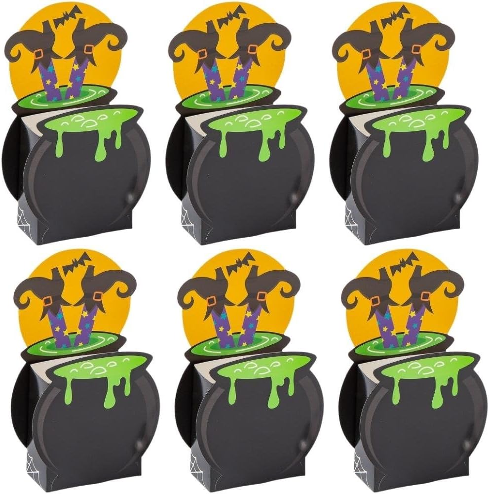Black Halloween Witch’s Cauldron Cardstock Treat Boxes - 4" x 2" x 6.5" (Pack of 12) - Perfect for Halloween Parties, Trick or Treating, Classroom Events, and Spooky Celebrations