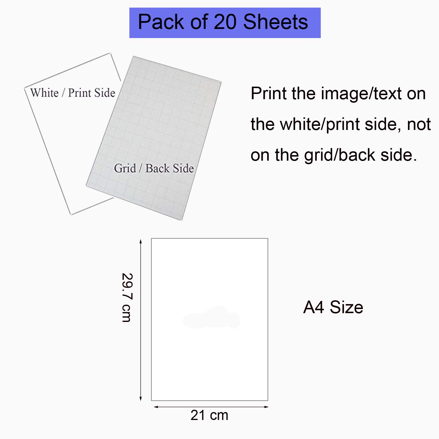 20 Sheets A4 Size Printable Heat Transfer Vinyl Paper for Inkjet