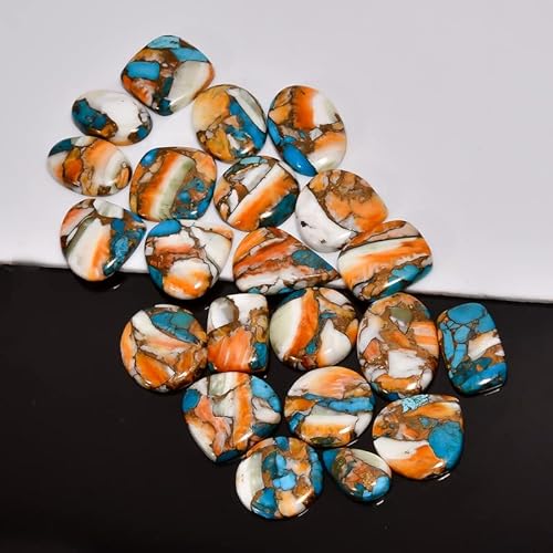 Damru™ 100 Cts (3 To 5 Pcs) Oyester Turquoise Natural Flat Back Mix A+ Quality Loose Cabochon For Jewelry Making, Wire Wrapping, Diy, Healing Rings Crystals, Pendants, Wedding Gift #TOP3