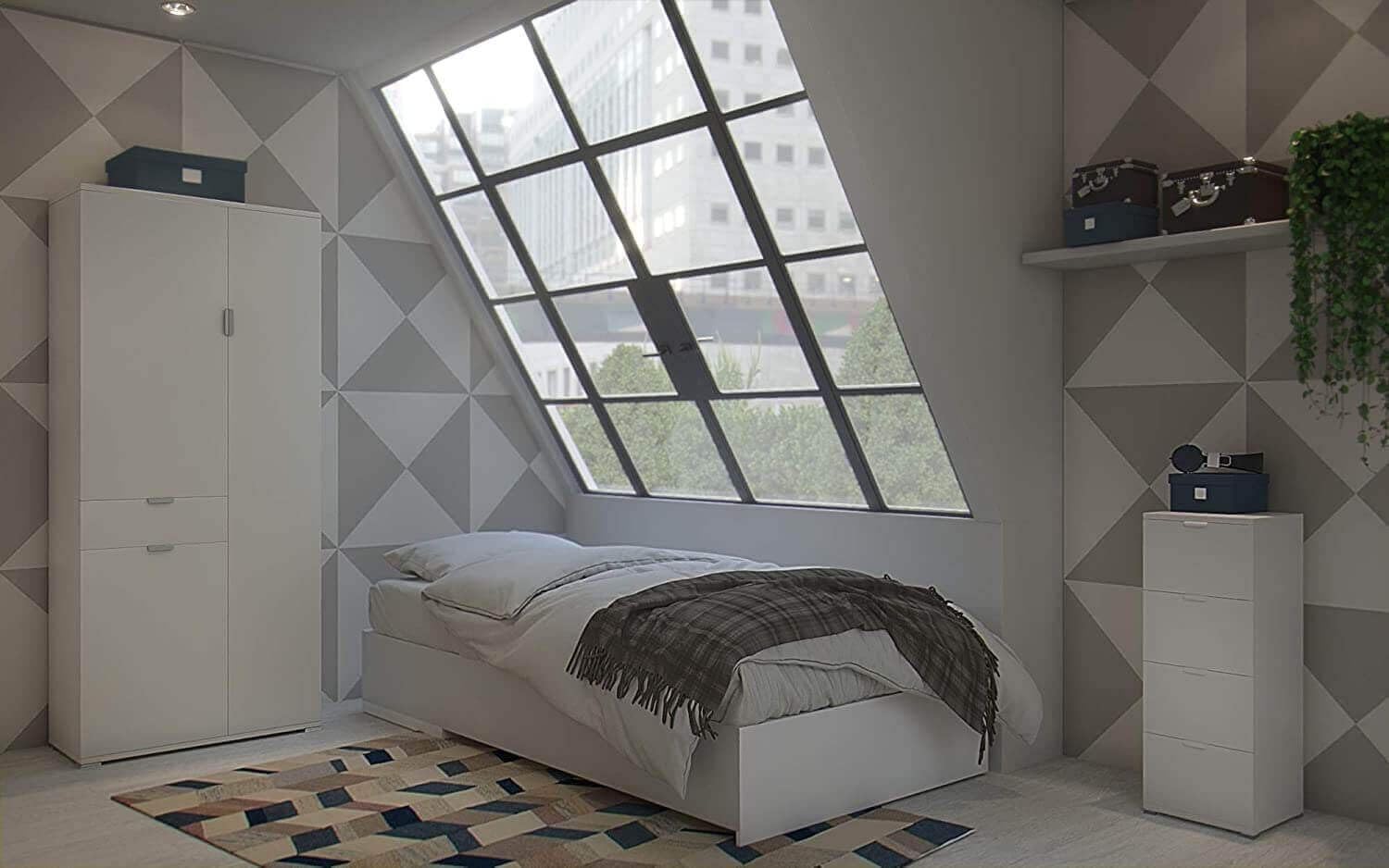 milani home - armadio multiuso 3 ante e cassetto 75 x 38 x 174 cm, bianco, truciolare bilaminato, Made in Italy
