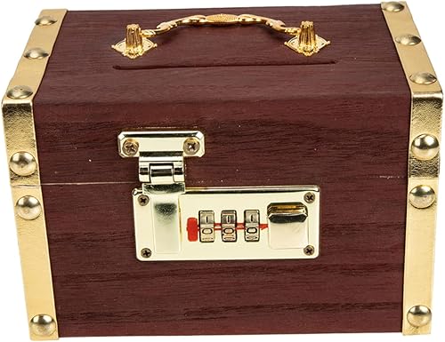 DOITOOL Caja de efectivo con cerradura de bloqueo, organizador de alcancía para niños, caja de madera con tapa, caja de madera con tapa, caja de