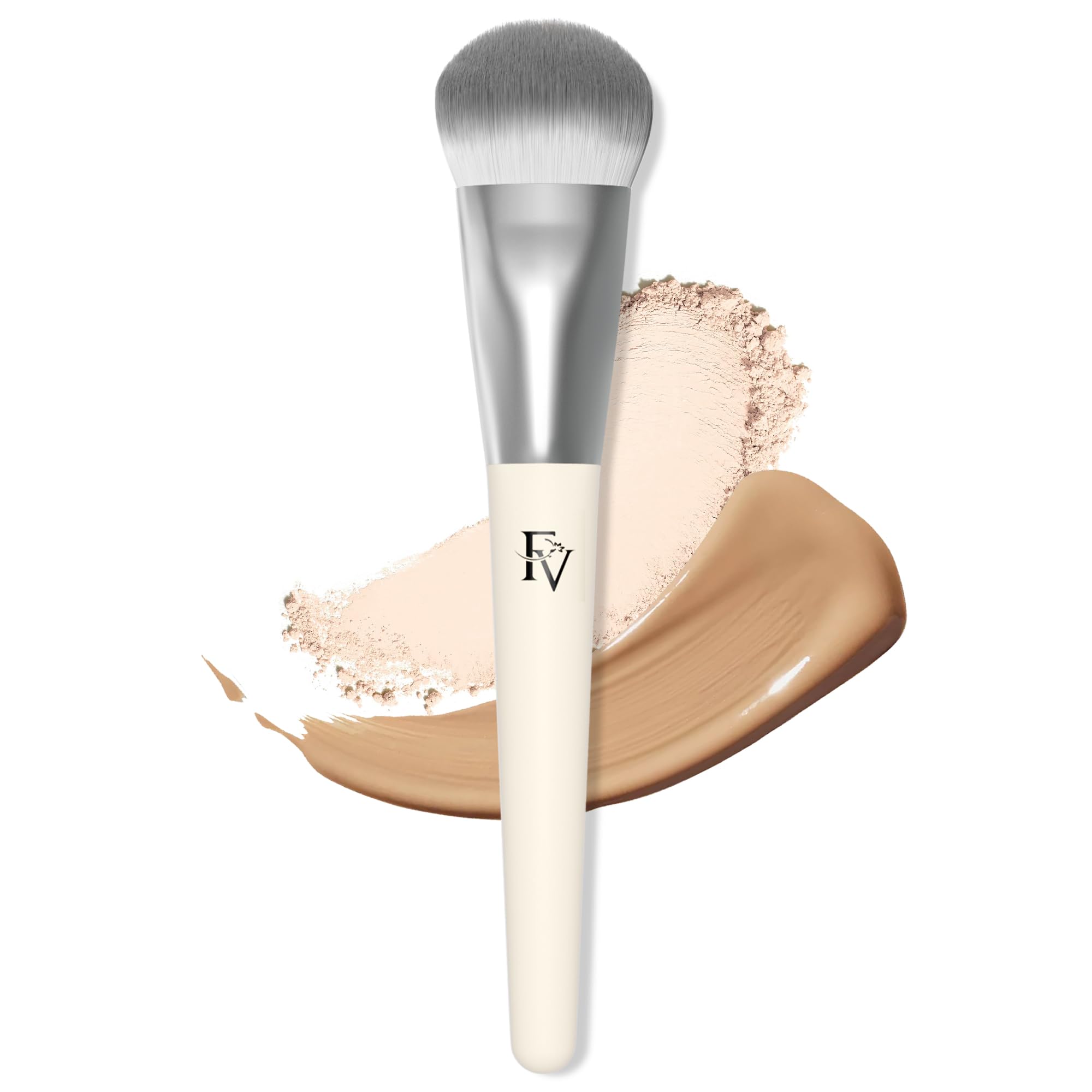 FV Brocha Maquillaje Fluido, Brocha Base Maquillaje con Cerdas Sintéticas Suaves, Ideal para Polvo o Líquidas, Brochas Maquillaje Facial Profesional, Cruelty Free