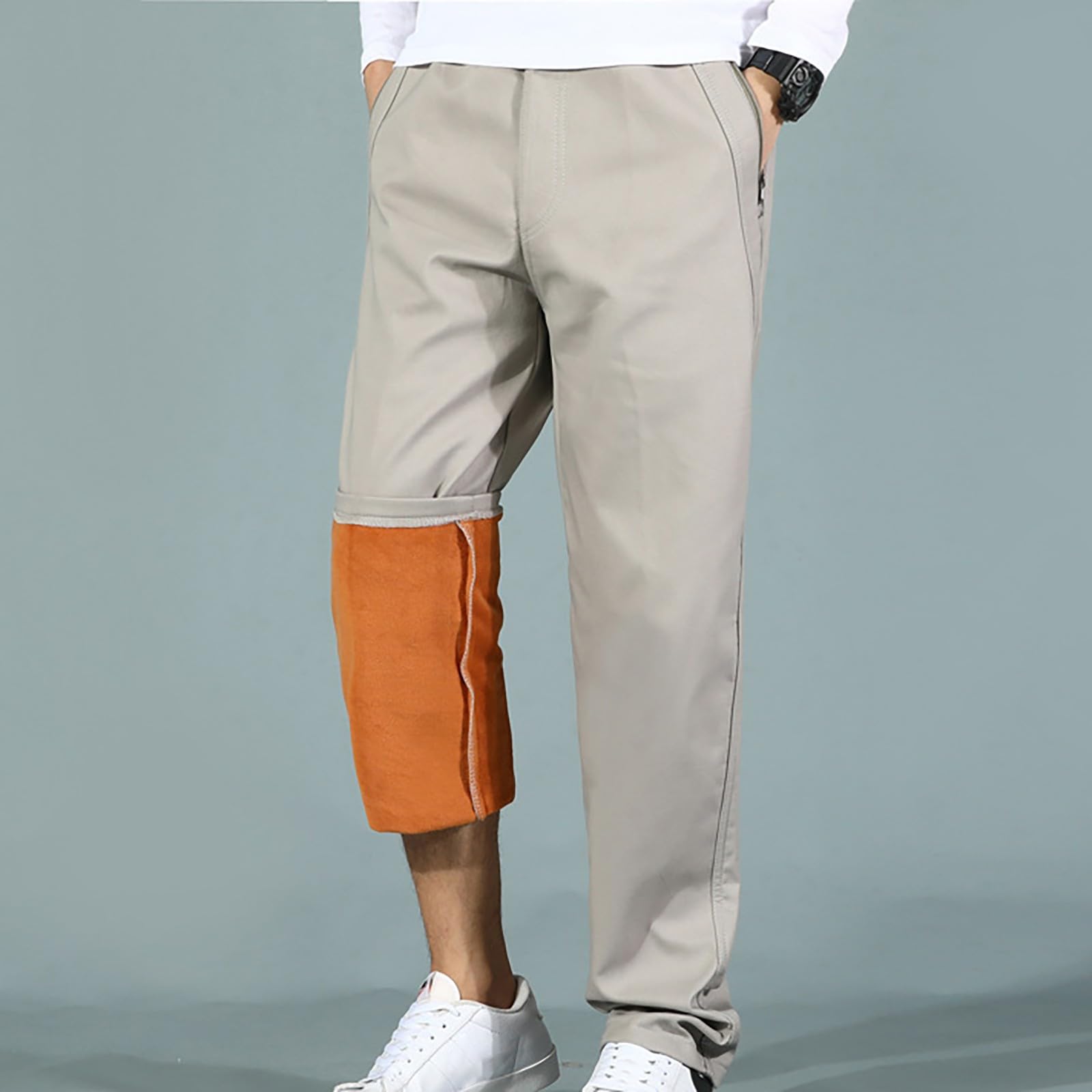 Pantalones con forro polar para hombre, pantalones de trabajo de color sólido, pantalones de trabajo ajustados de pierna recta, pantalones cálidos con forro polar para golf, senderismo, caminar