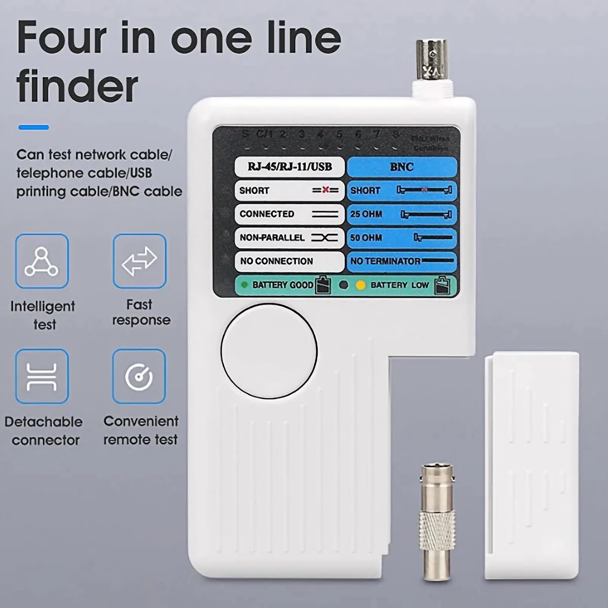 Testeur de câble réseau multifonction 4 en 1, testeur de fil Cat5 Cat6 de câble LAN RJ45/RJ11/USB/BNC, Testeur de câble réseau - BNC, RJ45, RJ11