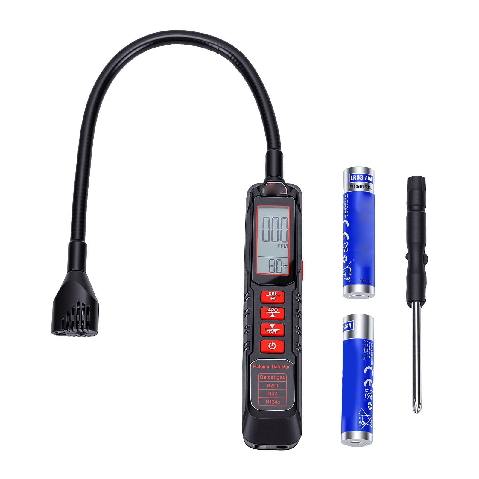 Generic Detector de Fugas de Gas de Alta Sensibilidad con Alarma Ajustable para Monitoreo Confiable de Refrigerante en Ambientes Difíciles, Incluye Baterías, Fácil de Usar
