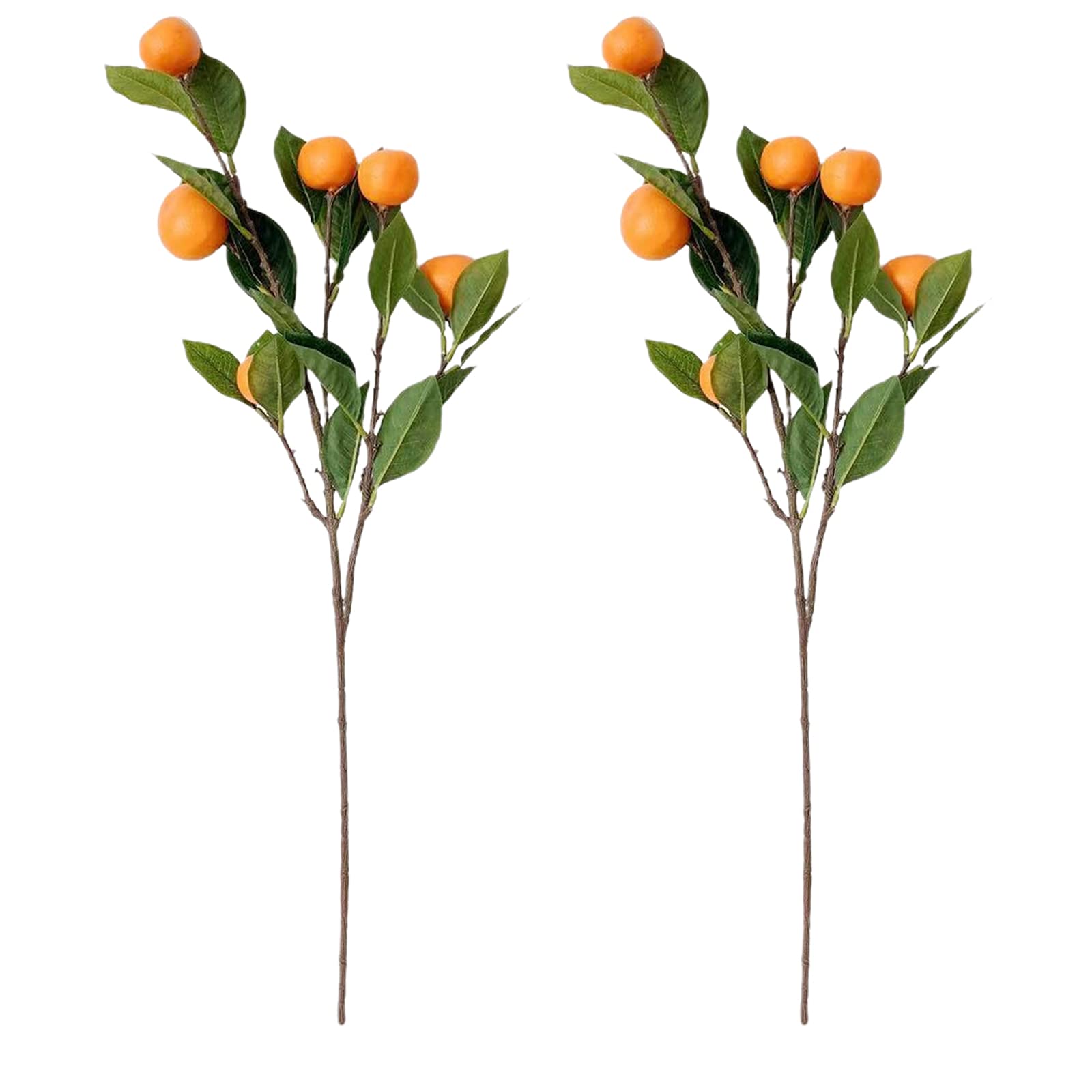 Rtway Yellow Artificial Tangerine Branch, 2Pcs Orange Faux Tangerine Branch With Green Leaves Simulation Fruit Stems With 6 Heads Fake Tangerines For Home Photography Props