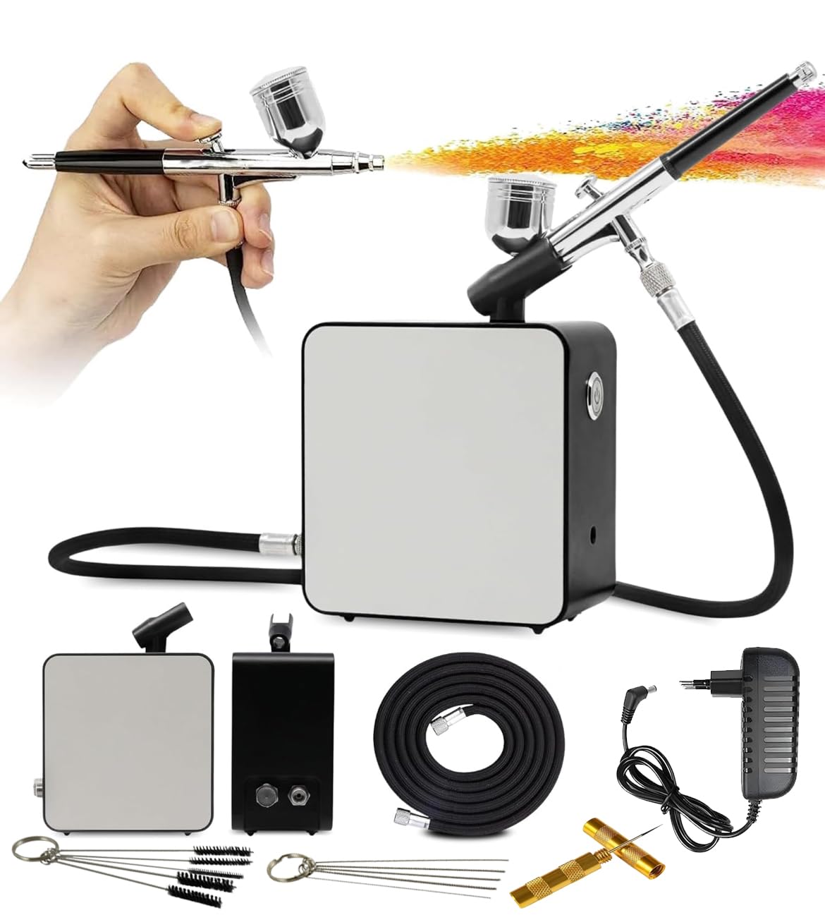 Airbrush-Set mit Kompressor AG-102K Profi Double Pistole Kit für Modellbau Tätowierung Torten Tanning