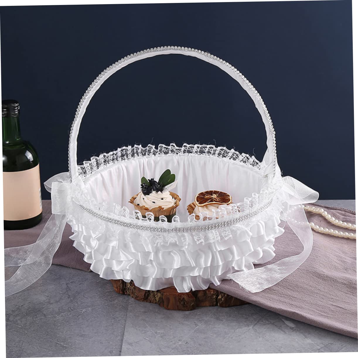 GLEAVI Blumenkorb Spitze Hochzeit Tragbarer für Verlobungsfeier Stilvolles Hochzeits Blumenmädchenkorb aus Weißer Leichter als Gastgeschenk