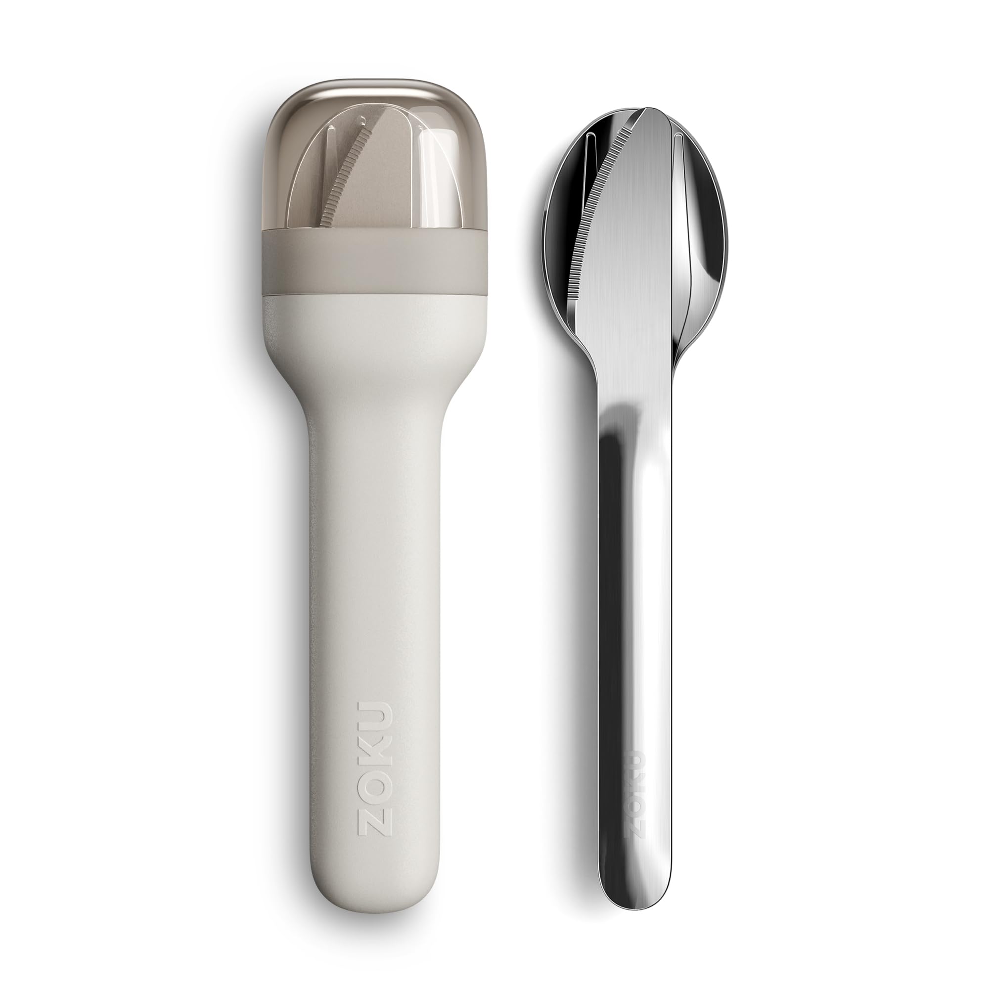 ZOKU Pocket Utensil Set, Grey - Stainless Steel Fork, Knife, and Spoon Nest in Case - Portable Design for Travel, School, Work, Picnics, Camping and