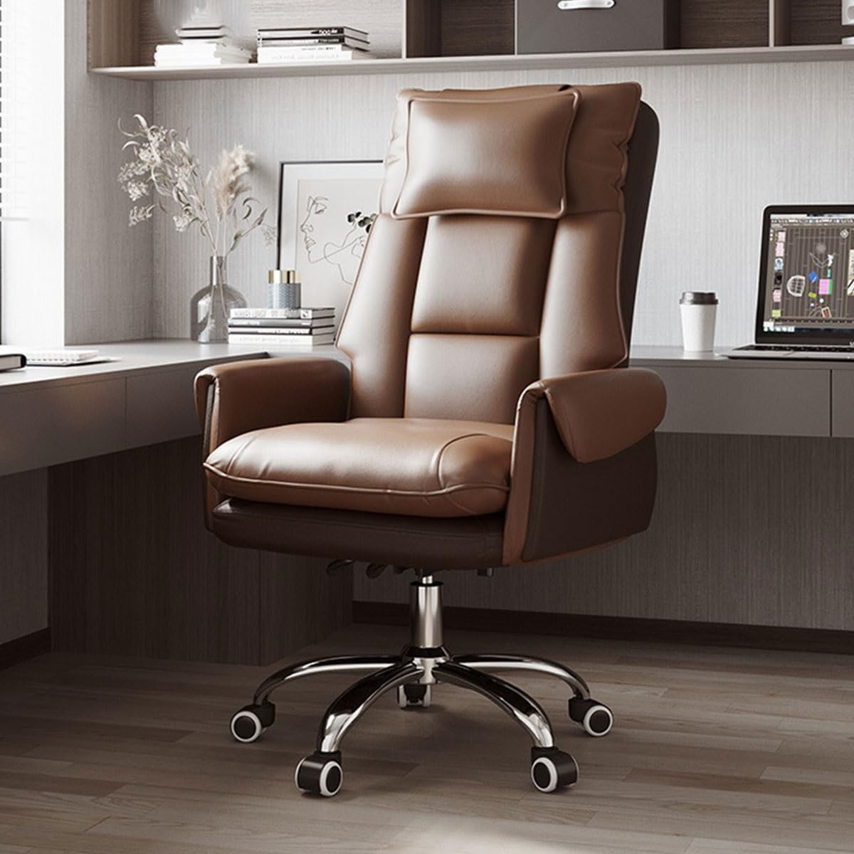 NZPOST Executive Chair Leather Office Chair with Arms Height Adjustable Swivel Home Office Chair for Studying,Ergonomic Computer Chair