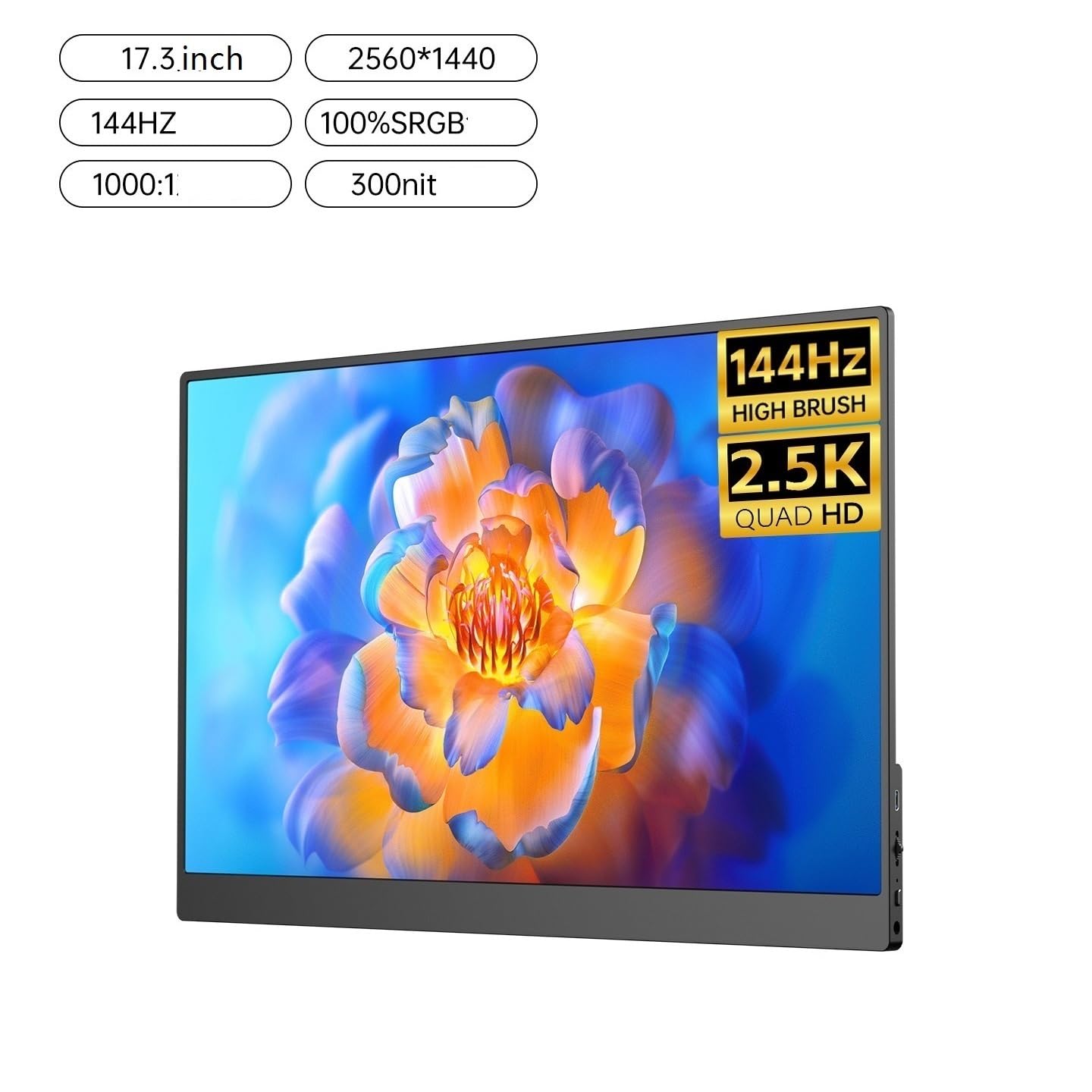 Monitor portátil IPS de 17,3 Pulgadas, 144 Hz, 2,5 K, con expansión Externa, 100% SRGB, 300 nits Monitor Portátil