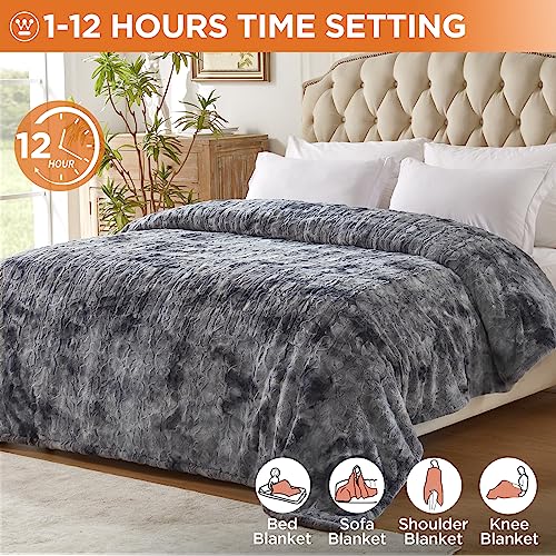 Image of Westinghouse Electric Blanket Queen, Faux Fur Heated Blanket with 10 Heating Levels & 1-12 Hours Auto Off, Soft Cozy Sherpa Heated Blanket Washable Blanket (84 inch x 90 inch Queen Size, Grey)