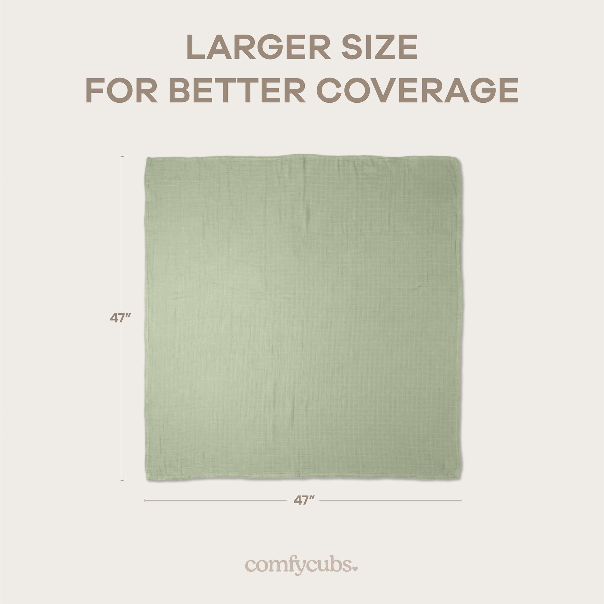 Comfy Cubs Muslin Swaddle Blankets Pack of 4, 47 x 47 Inches, Soft Cotton Baby Blanket Set, Large Multipurpose Swaddling Wraps for Newborns - Self-Soothing Swaddle - Pacific, Cedar, Sage, Blush