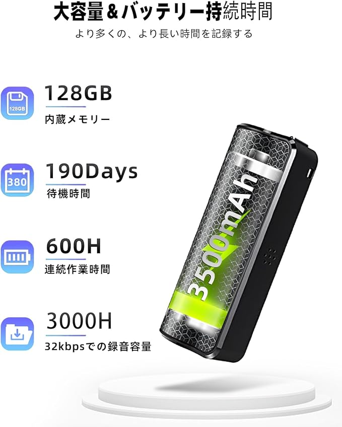 128 G Magnetic Voice Recorder (3072 kbps Sound Quality & Up to 9,200 Hours of Recording Storage), 30 Days Continuous Recording, AI Intelligent Triple Noise Reduction, IC Recorder, VOR Voice Detection