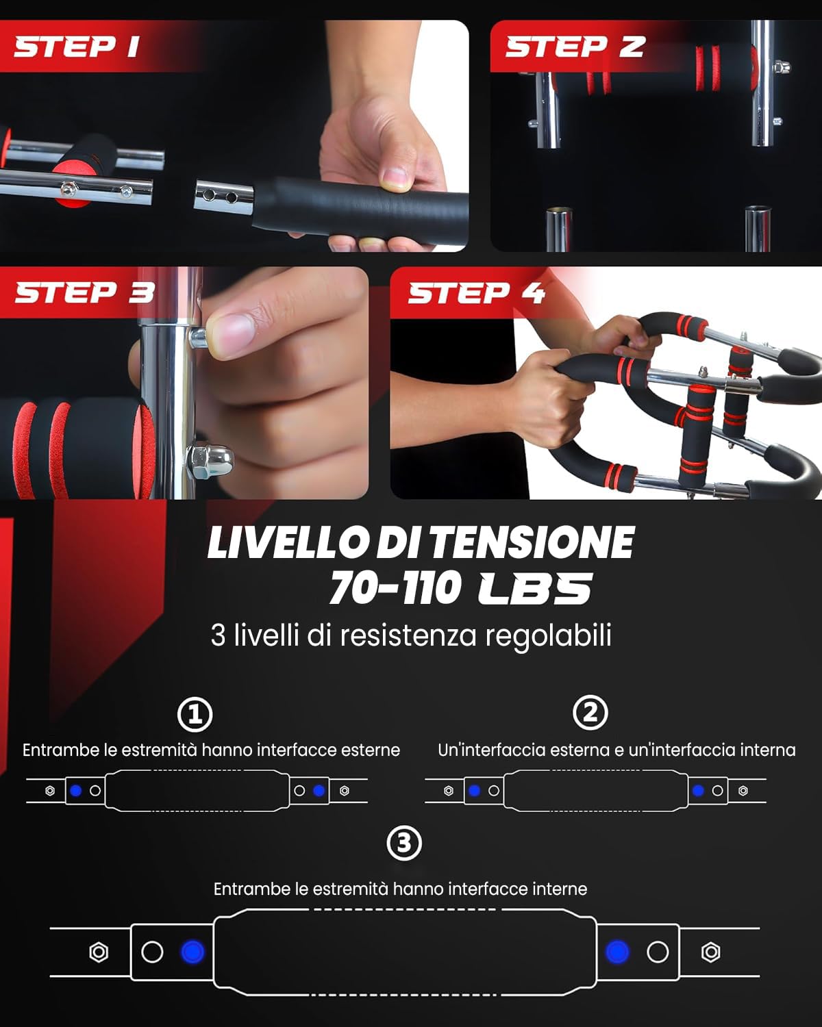 Twister Arm Trainer, attrezzatura per allenamento toracico regolabile da 18 a 45,4 kg, attrezzo per esercizi per braccia, attrezzatura per esercizi per braccia, allenamento per il petto per uomini