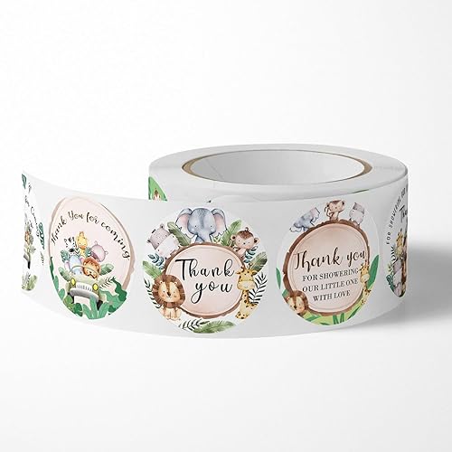 Miniatura 3 de Calcomanías de agradecimiento de safari en la selva, calcomanías de agradecimiento de animales salvajes para baby shower, fiesta de cumpleaños,
