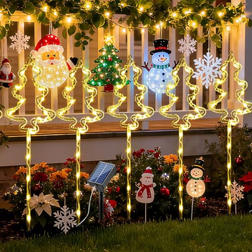 6 Packs Christmas Tree Solar Garden Lights with 8 Light Modes, 21.65 Inches Tall Christmas Outdoor Lighting with 20 LEDs Each, Solar Outdoor Xmas Decor for Garden, Path, Patio (Warm White) by TopVelo - Used condition - Image 6