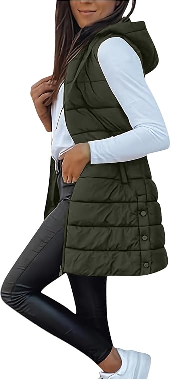 Puffer Vest Women Winter Warm Long Quilted Sleeveless Jackets with Pockets Fall Fashion Zip Up Puffy Coat Outerwear
