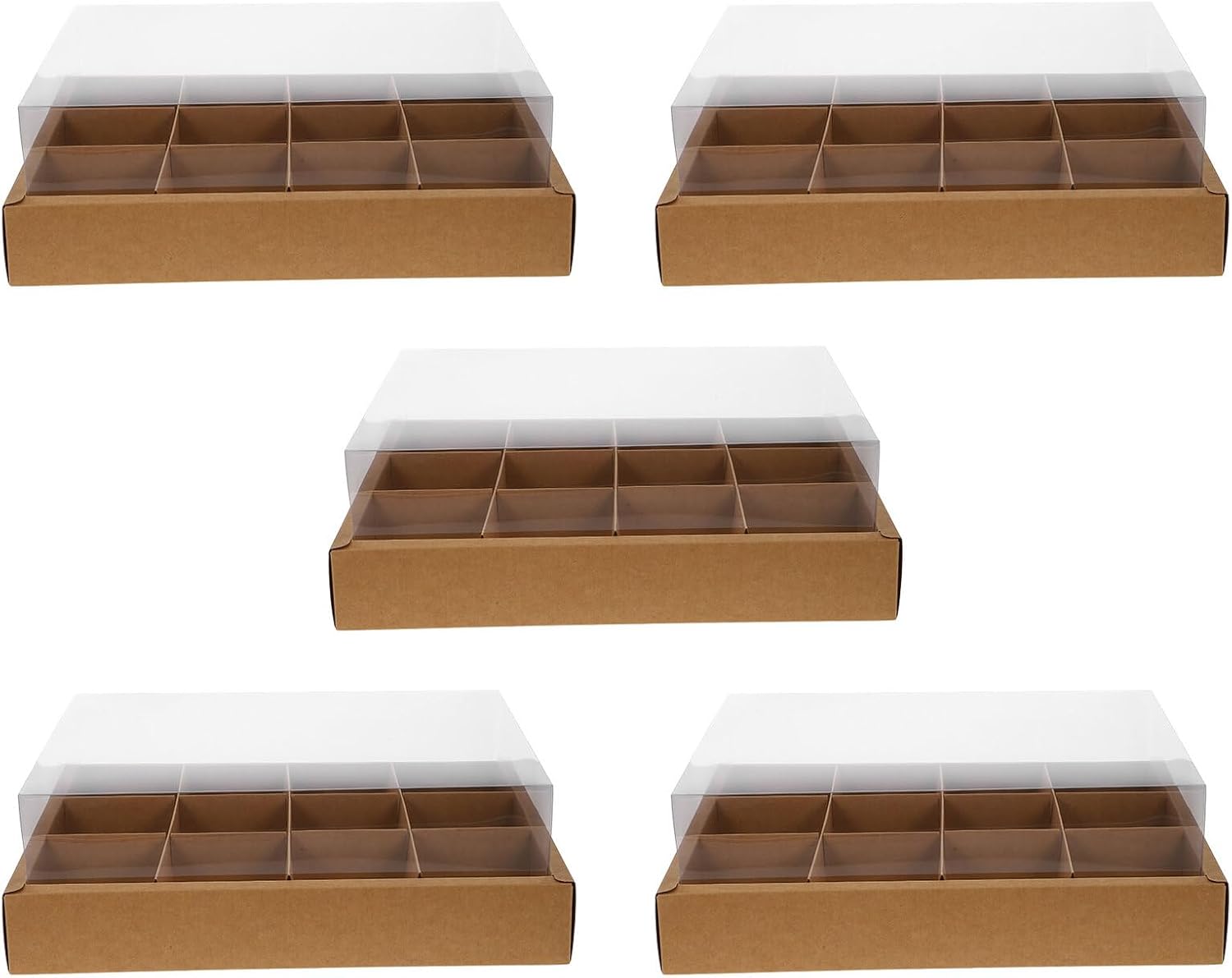VANZACK 5pcs 12-compartment Paper Cupcake Boxes with Kraft Paper Lids, Empty Cake Packing Containers for Bakery, Mousse Cake Storage and Party Use