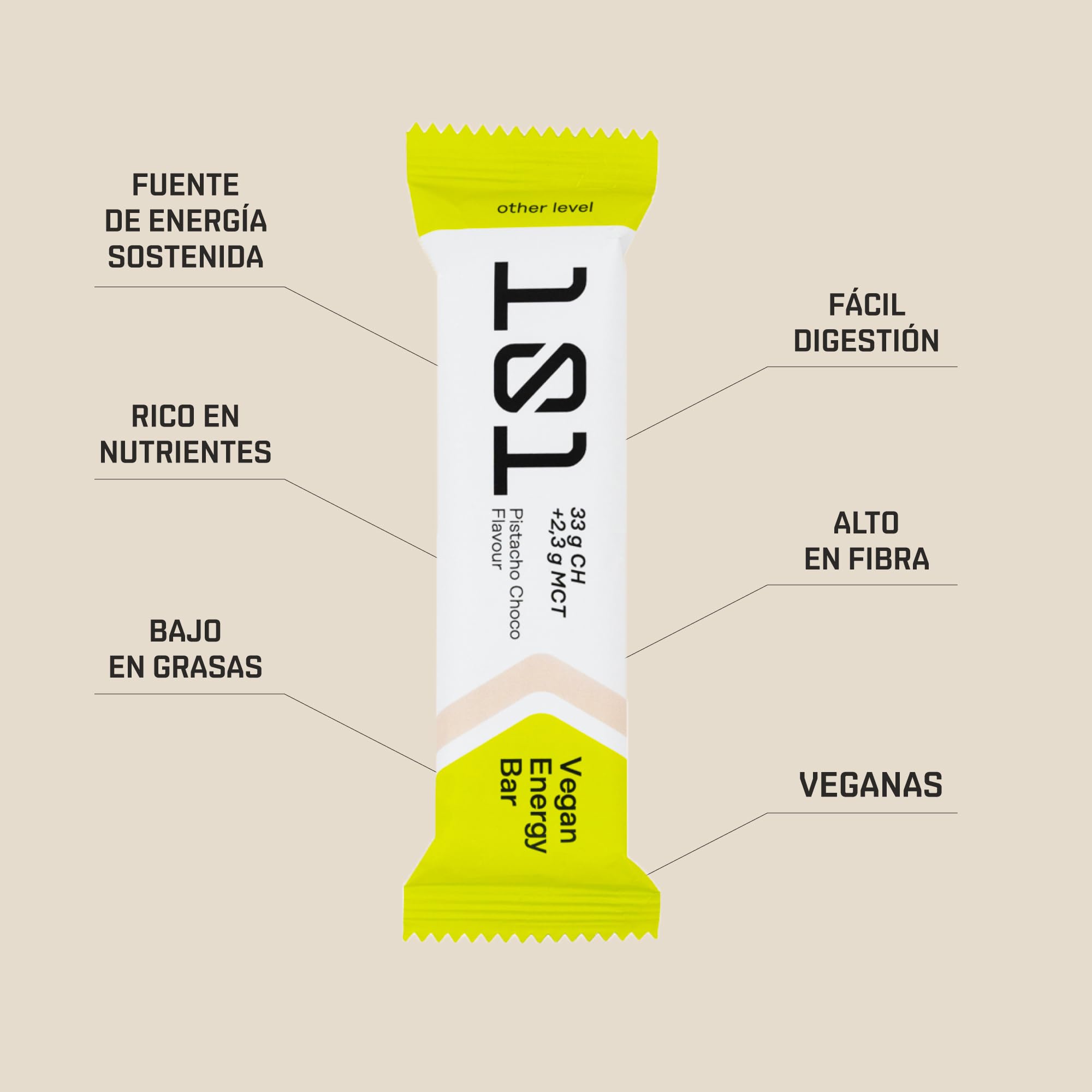 101 Other Level Barritas Energeticas Pack 30 x 51 g - Sabor Pistacho y Chocolate Negro - 28% Copos de Avena, Arroz Extrusionado y MCT C8, SIN GLUTEN - VEGAN PROTEIN - Barritas Energeticas Ciclismo