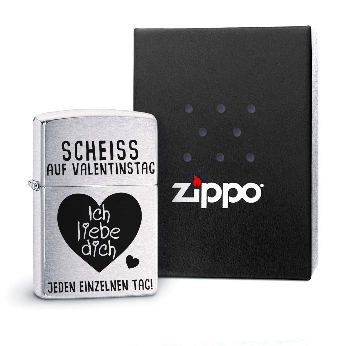 Herzbotschaft Marken Sturmfeuerzeug gebürstet mit Gravur: Valentinstag
