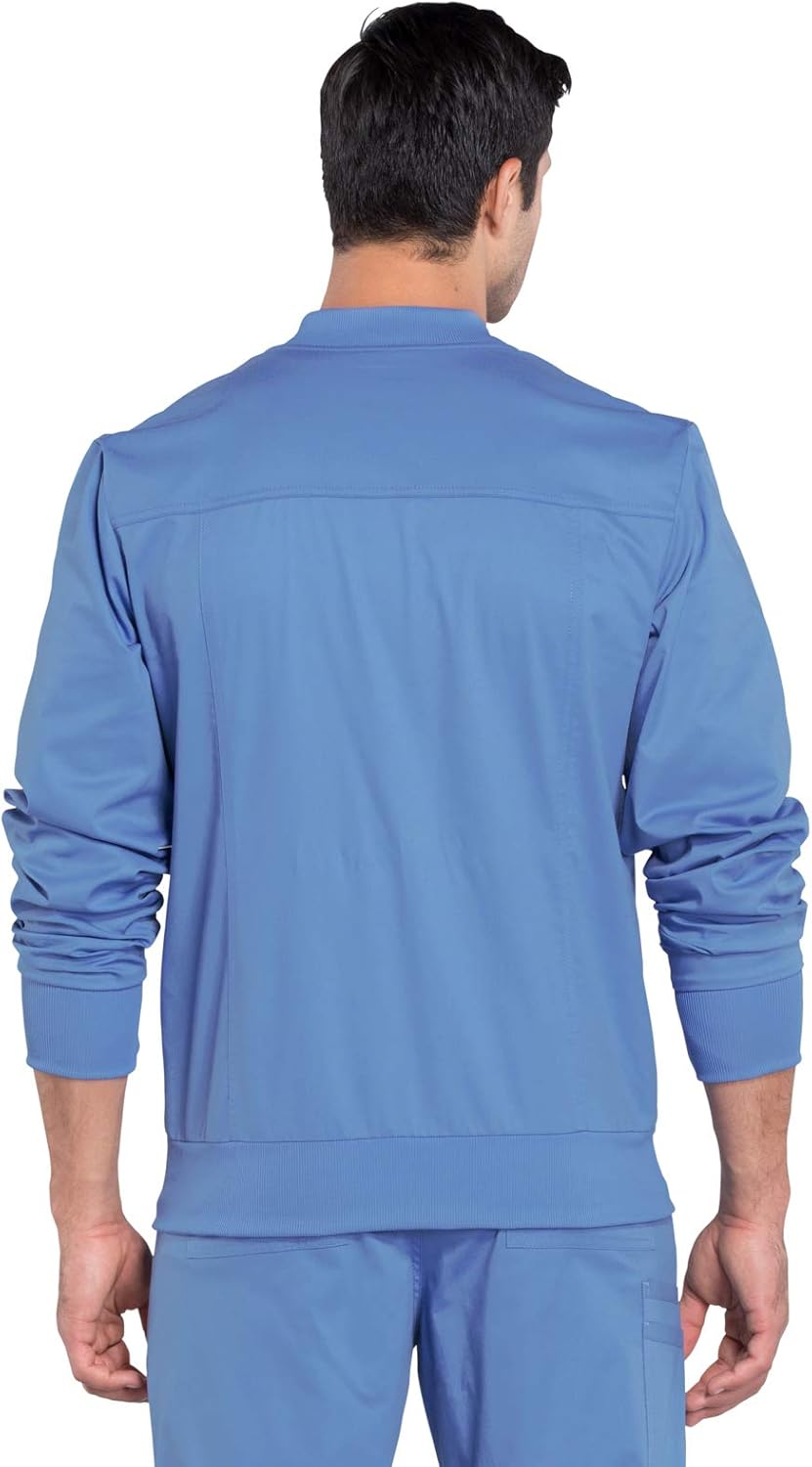 Cherokee Men Scrubs Jacket Workwear Core Stretch Snap Front Plus Size WW330, 4XL, Ciel