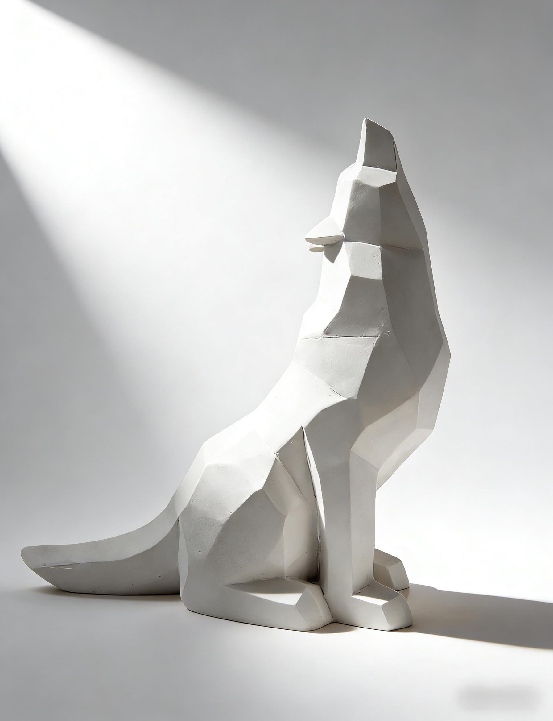 White Howling Wolf Figurine Statue for Home Decor