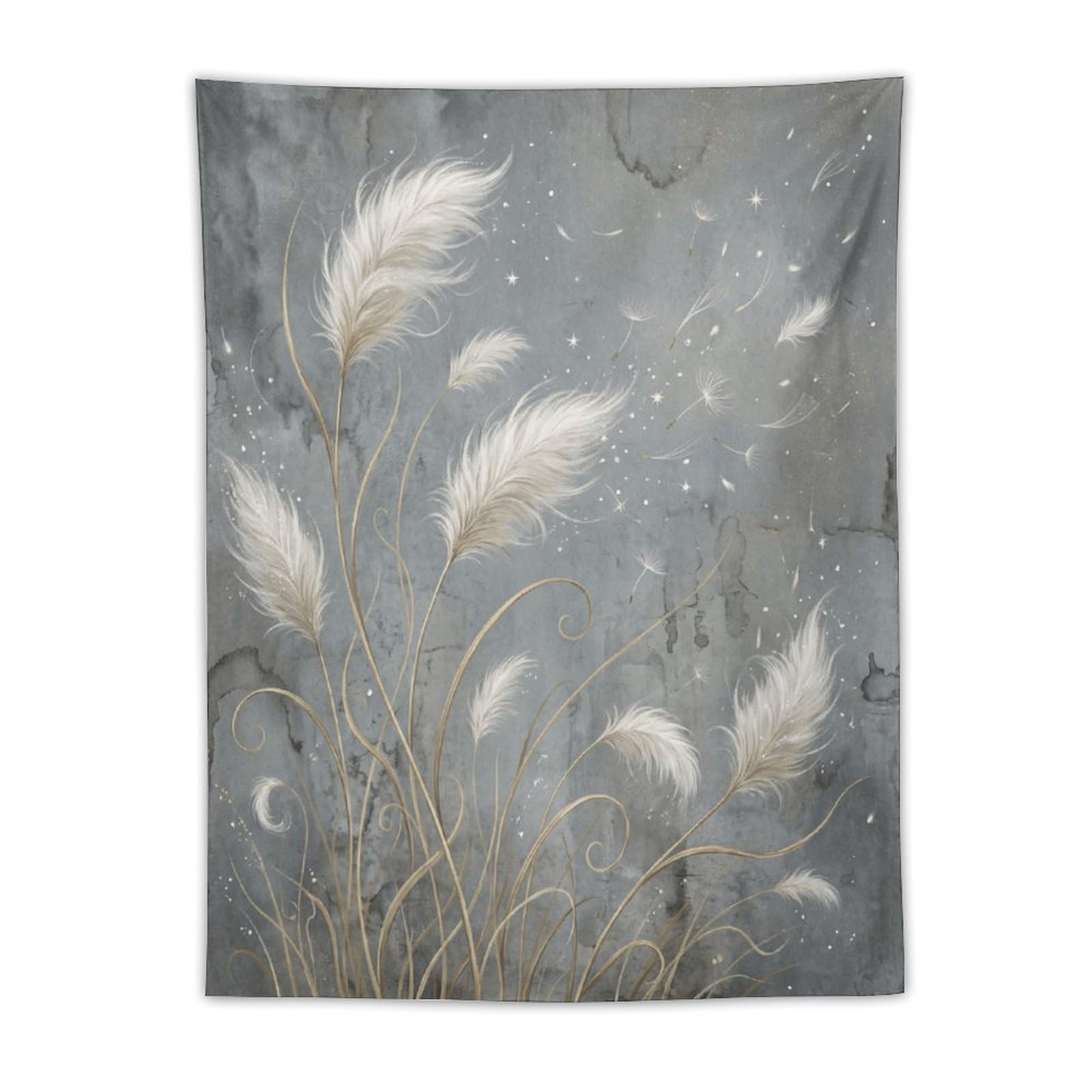 W7C8U2X3 White Feather Botanical Wall Tapestry, Botanical Illustration
