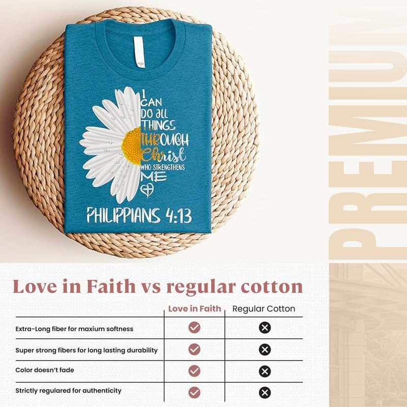 Love in Faith Christian Shirts for Women | I Can Do All Things Daisy | Faith Shirts for Women – Christian T Shirts - Image 4