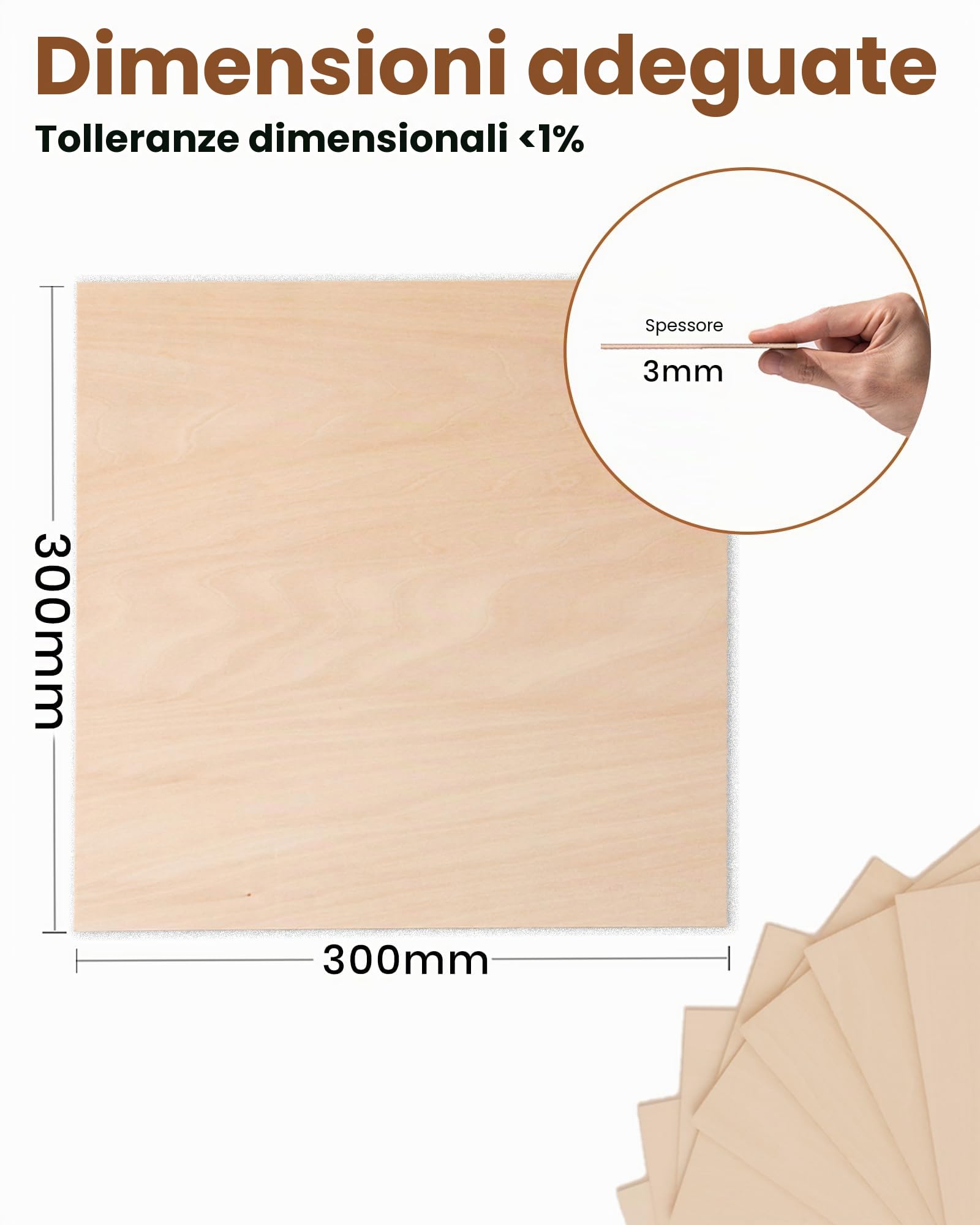 ROWOOD Pannelli di compensato 3 mm, 305 x 305 mm, 30 pezzi, legno di tiglio, taglio su misura, per modellismo, taglio laser, incisione a laser, per legno, pittura CNC