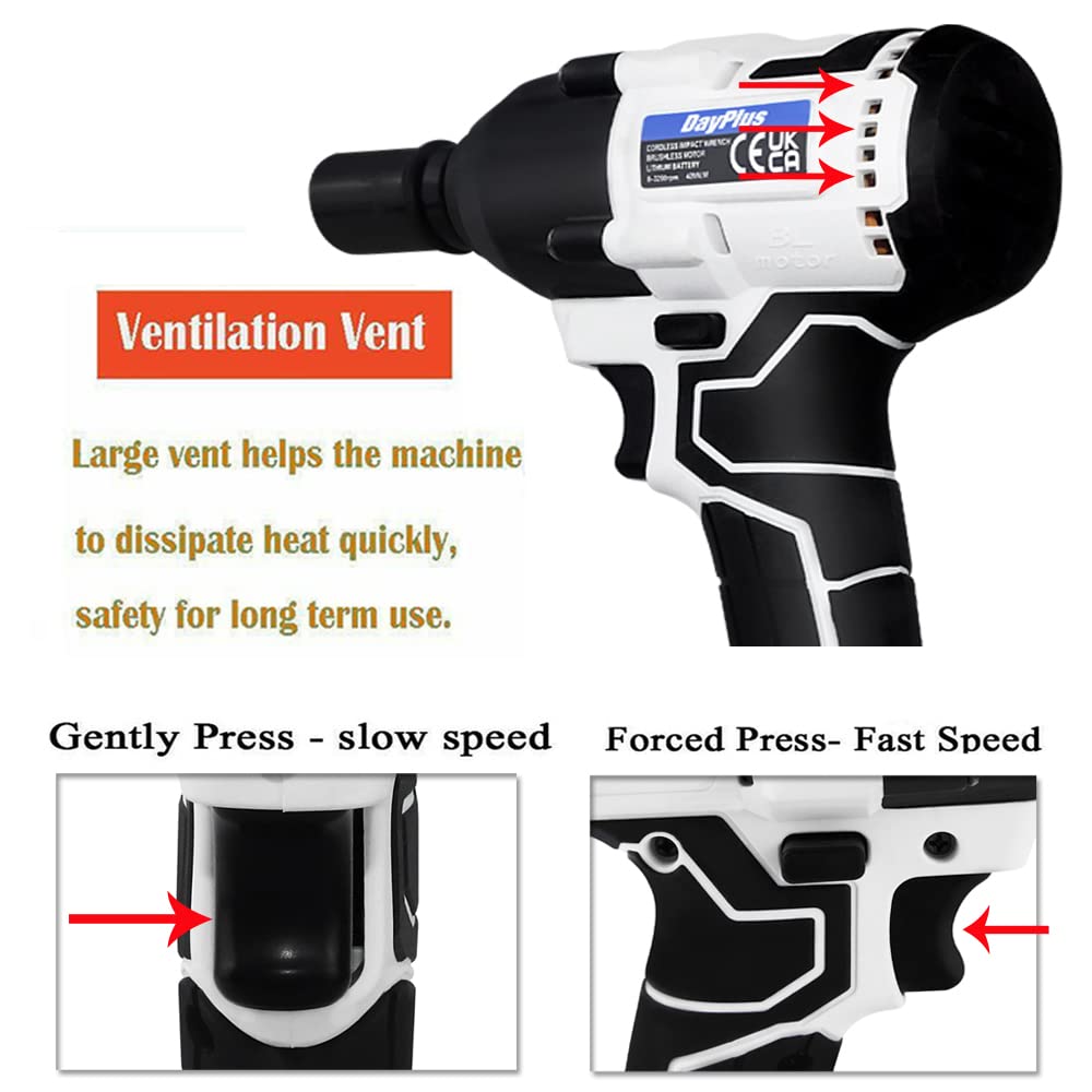 AUTOFU Clé à Choc Sur Batterie 21V Brushless Cle a Choc Electrique, 420N.m Boulonneuse a Choc, Visseuse à Choc Clef 3200RPM, 4 Douilles à Chocs, 12pcs Accessoires, Une Batteries et Chargeur
