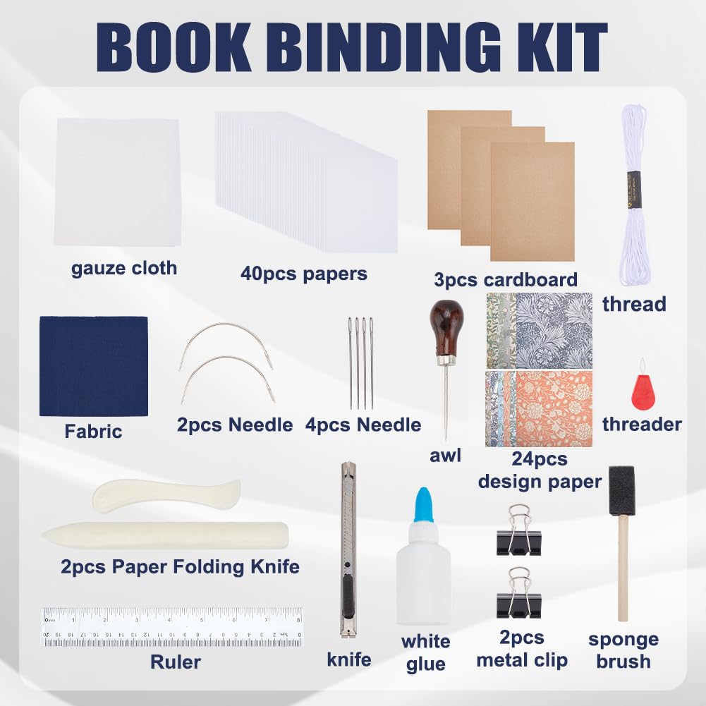 WEBEEDY DIY Buchbinden Starter Set Bereit Ihre Eigenen Notizbücher Mit Blumenmotiven Und A4 Papieren Zu Erstellen Falzbeine Stoff Buchumschlag Und Buchbindewerkzeuge Zurück Zur Schule