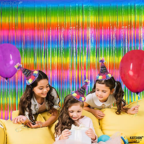 Katchon, Xtralarge Rainbow Metallic Curtain - 6.4X8 Feet, Pack Of 2 | Rainbow Metallic Streamers | Rainbow Tinsel Curtain For Rainbow Wedding Decorations | Pride Streamers, Pride Birthday Decorations #TOP7