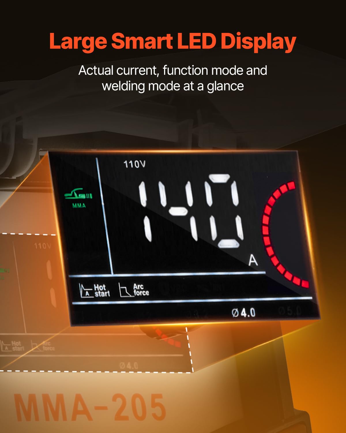 VEVOR Spawarka TIG 205 A z dużym wyświetlaczem LED TIG/MMA (Stick), spawarka elektryczna z podwójnym napięciem 110 i 220 V, z falownikiem IGBT, rozrusznikiem na gorąco, siła łuku