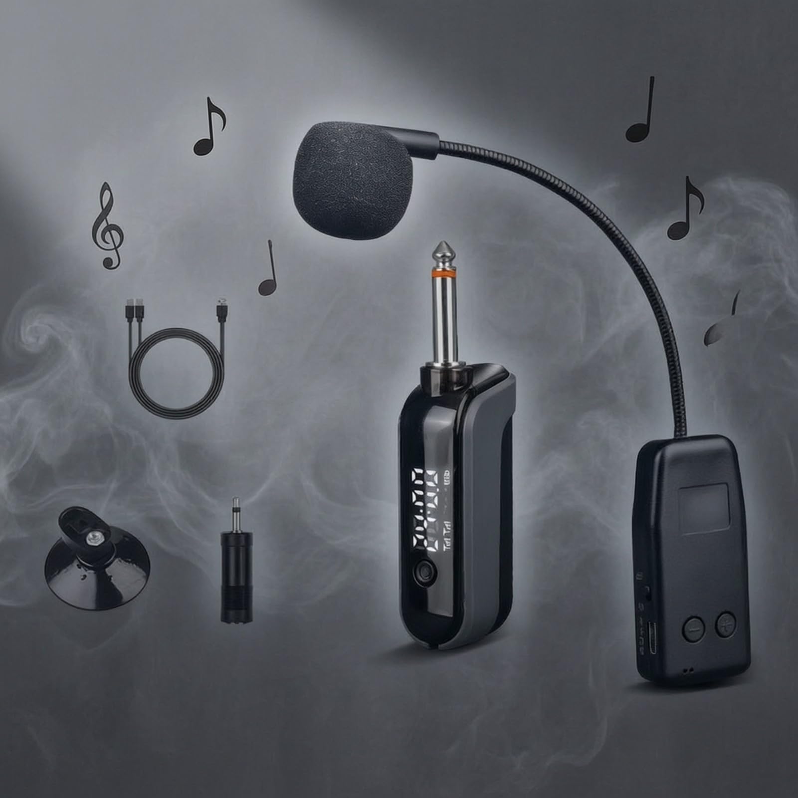 Praktisches Saugnapf Mikrofon für Saitenklang mit USB Ladekabel Und Adapterstecker für Mobile Aufnahmegeräte